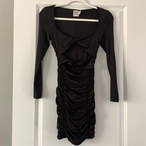 NWT Women’s prom princess Polly black double cut out ruched long sleeve dress.